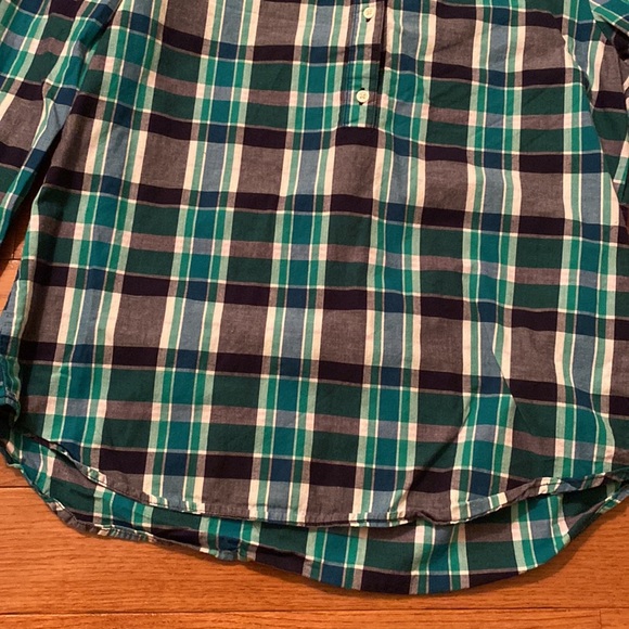 Navy blue, green, white plaid GAP ruffle neck blouse shirt with buttons - Picture 2 of 8